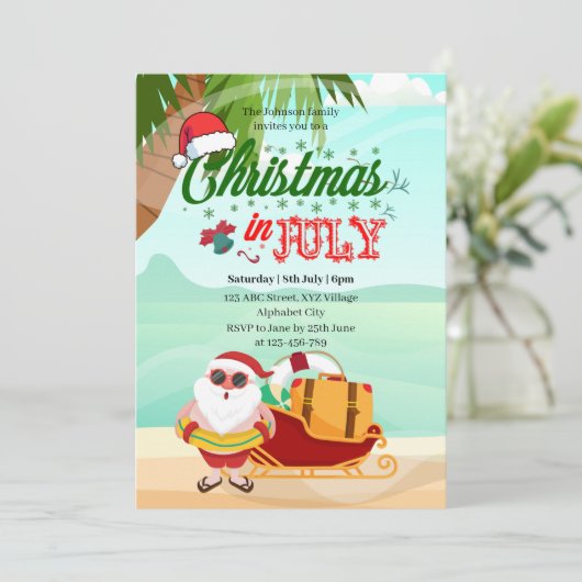 Kerstmis in juli Uitnodiging (Staand voorkant)