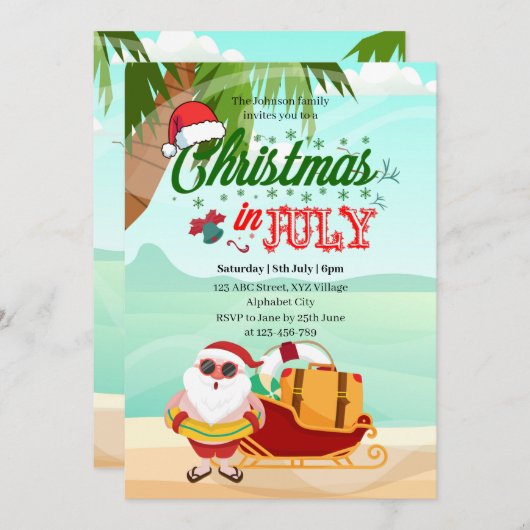 Kerstmis in juli Uitnodiging (Voorkant / Achterkant)
