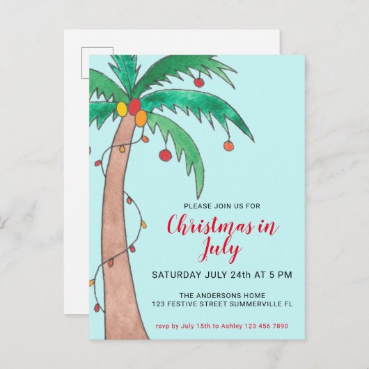 Kerstmis in juli uitnodiging briefkaart (Voorkant / Achterkant)