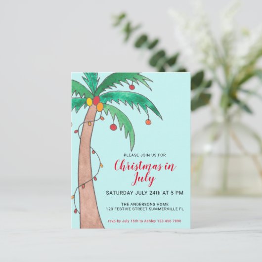 Kerstmis in juli uitnodiging briefkaart (Staand voorkant)