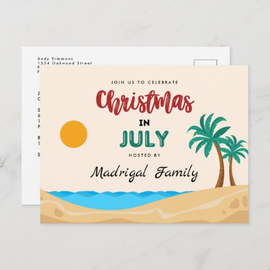 Kerstmis in juli Uitnodiging Briefkaart zomerfeest (Voorkant / Achterkant)