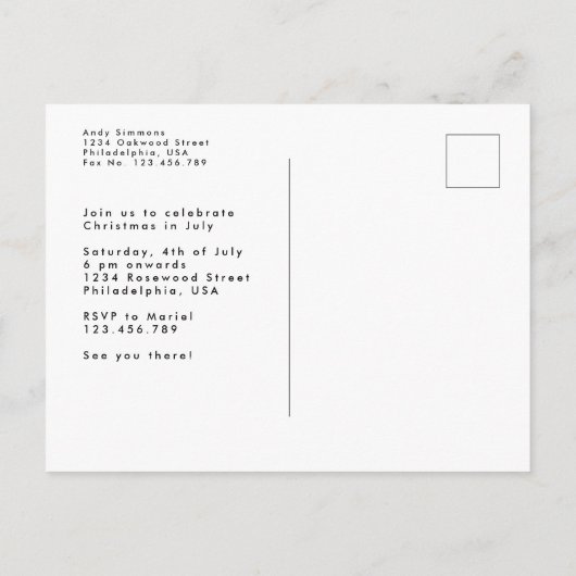 Kerstmis in juli Uitnodiging Briefkaart zomerfeest (Achterkant)