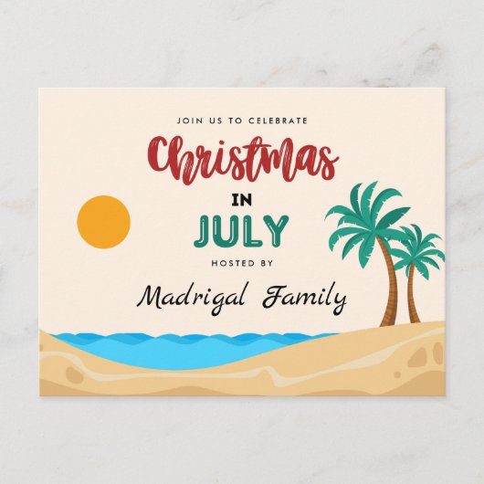 Kerstmis in juli Uitnodiging Briefkaart zomerfeest (Voorkant)
