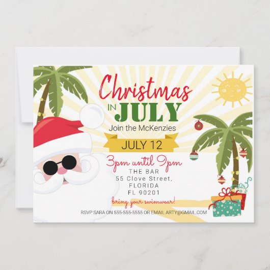 Kerstmis in juli uitnodiging, leuk zomerfeest kaart (Voorkant)