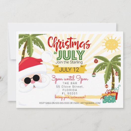 Kerstmis in juli uitnodiging, leuk zomerfeest kaart (Voorkant)