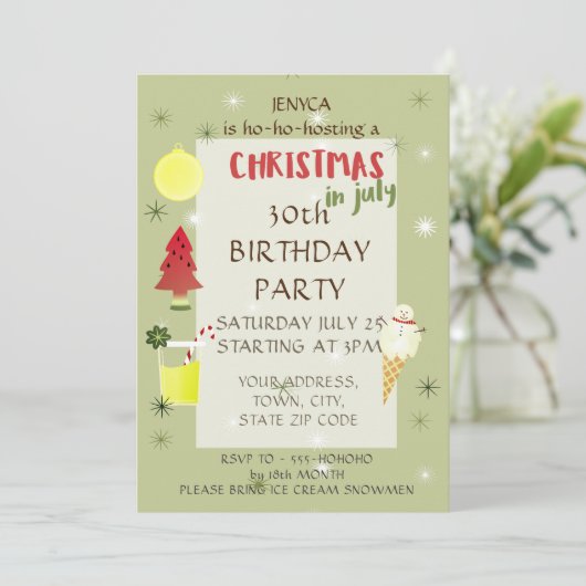 Kerstmis in juli Uitnodiging op feestdag (Staand voorkant)