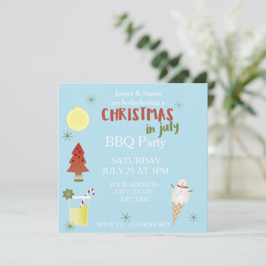 Kerstmis in juli Uitnodiging op Uitnodiging voor A (Staand voorkant)
