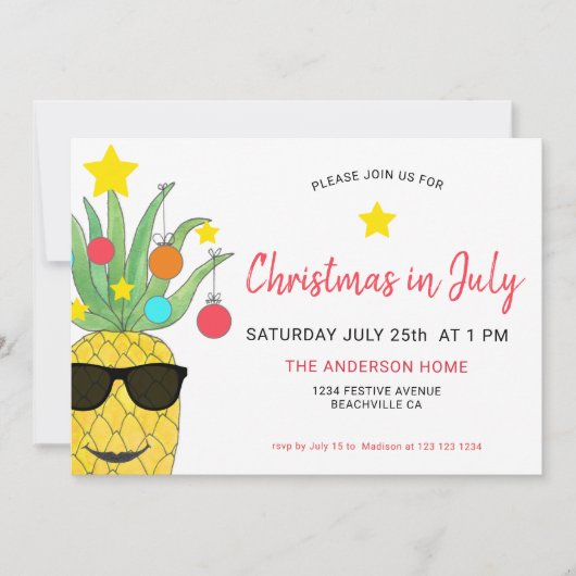 Kerstmis in juli uitnodiging van de ananaspartij (Voorkant)
