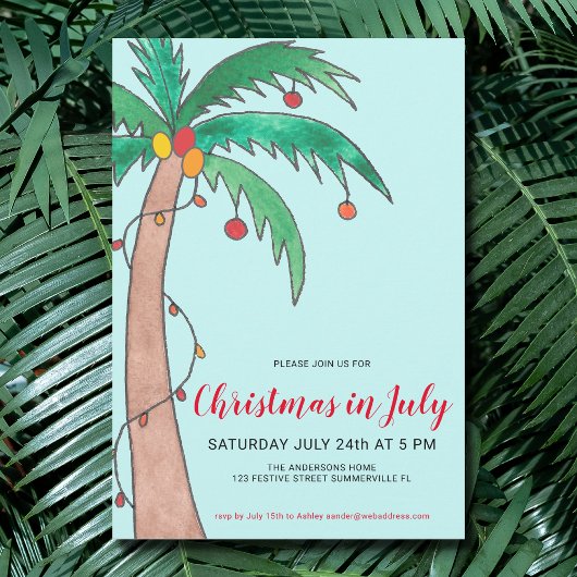 Kerstmis in juli viering Palmboom Feest Kaart