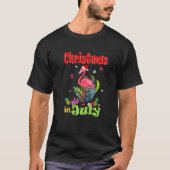 Kerstmis in juli voor vrouwen met roze flamingo t-shirt (Voorkant)