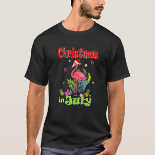Kerstmis in juli voor vrouwen met roze flamingo t-shirt