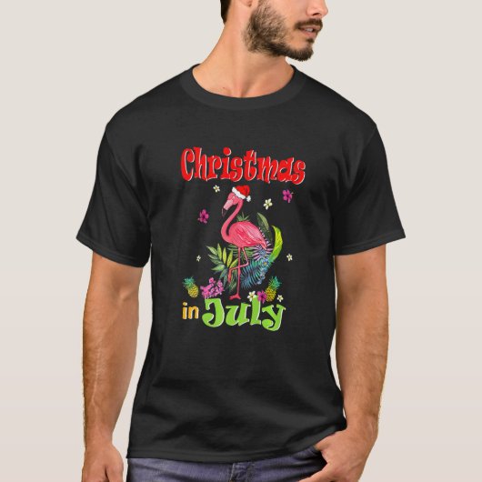 Kerstmis in juli voor vrouwen met roze flamingo t-shirt (Voorkant)