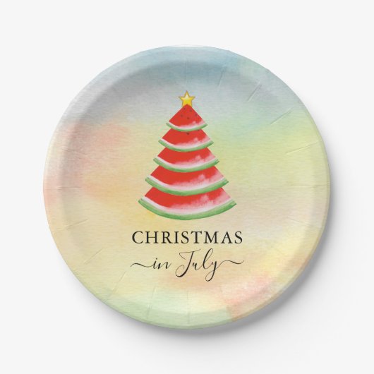 Kerstmis in juli Watermeloen Kerstboom Papieren Bordje (Voorkant)