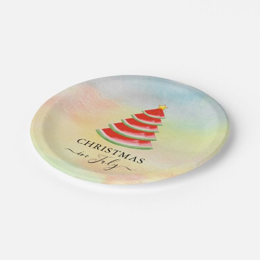 Kerstmis in juli Watermeloen Kerstboom Papieren Bordje (Gekanteld)