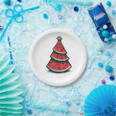 Kerstmis in juli Watermeloen Kerstboom Papieren Bordje (Feest)