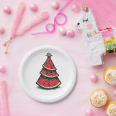 Kerstmis in juli Watermeloen Kerstboom Papieren Bordje (Feest)