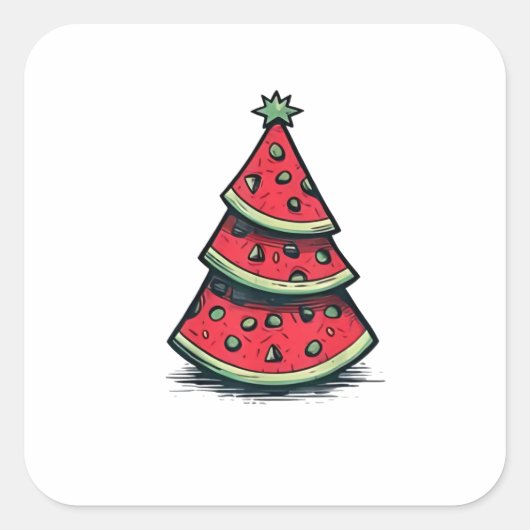 Kerstmis in juli Watermeloen Kerstboom Vierkante Sticker (Voorkant)