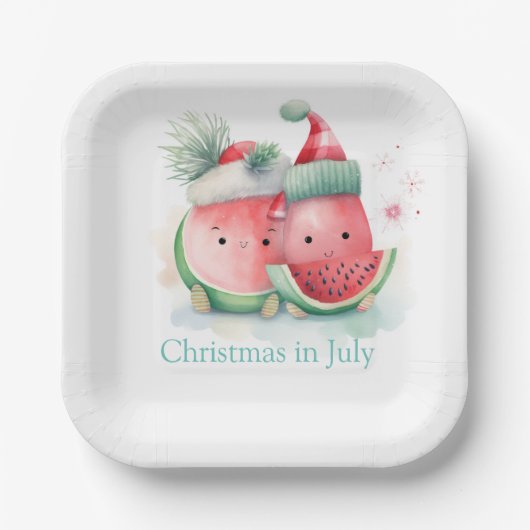 Kerstmis in juli watermeloen papieren bordje (Voorkant)