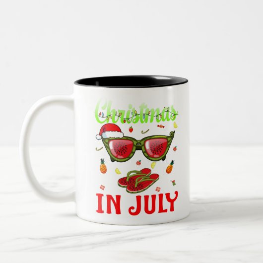 Kerstmis in juli Watermelon Pineapple santa hat Tweekleurige Koffiemok (Links)