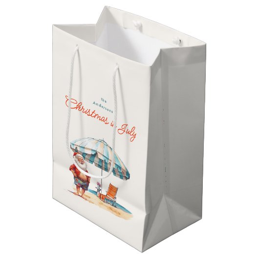 Kerstmis in juli Zomer Kerstman aan het strand Medium Cadeauzakje (Voorkant Gekanteld)