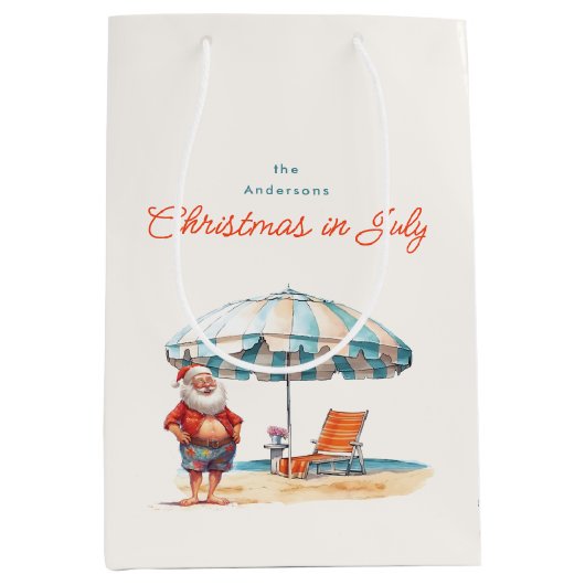Kerstmis in juli Zomer Kerstman aan het strand Medium Cadeauzakje (Voorkant)