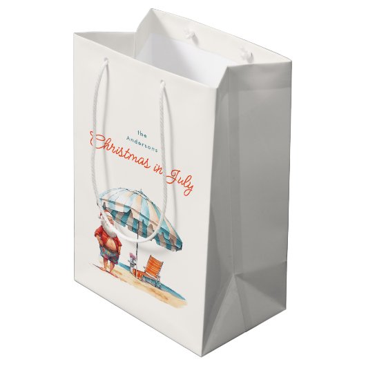 Kerstmis in juli Zomer Kerstman aan het strand Medium Cadeauzakje (Achterkant Gekanteld)