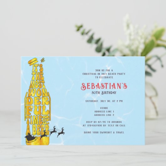 Kerstmis in juli Zomer Santa Beer & BBQ Verjaardag Kaart (Staand voorkant)