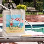 Kerstmis in Juli Zomer Sinterklaas Leuk Strand Tote Bag<br><div class="desc">Deze schattige aangepaste kerst in juli canvas tas maakt een perfect zomerfeest cadeau voor een strandbad of zwembad verzamelen. Maak er een leuke Noordpool thema extravaganza met Sinterklaas in zijn zwembroek naast een rood-wit gestreepte strandparaplu en geschenken. Ik heb de heer Klaus nog nooit in een badpak gezien! De groene...</div>