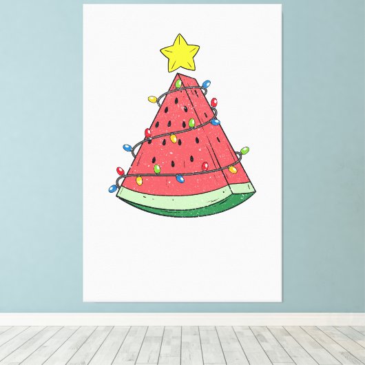 Kerstmis in juli Zomer Watermeloen Xmas Tree Manne Canvas Afdruk (Insitu (Houten vloer))