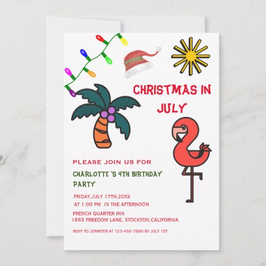 Kerstmis in juli zomerfeest Flamingo Birthday Kaart (Voorkant)