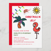 Kerstmis in juli zomerfeest Flamingo Birthday Kaart (Voorkant / Achterkant)