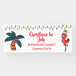 Kerstmis in juli zomerfeest Flamingo Spandoek