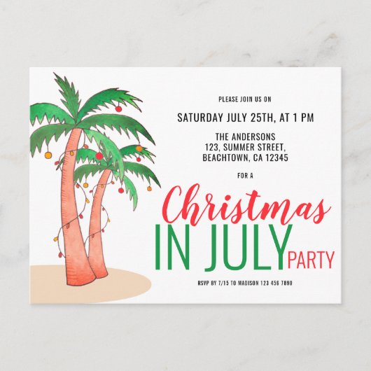 Kerstmis in juli zomerfeest uitnodiging briefkaart (Voorkant)