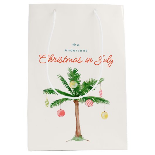 Kerstmis in juli Zomerpalmboom met Ornamenten Medium Cadeauzakje (Voorkant)