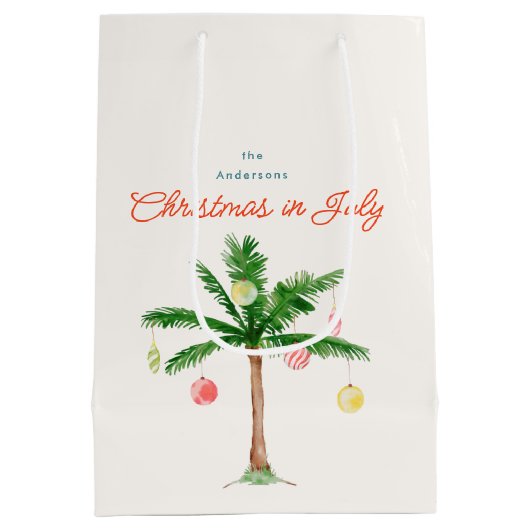 Kerstmis in juli Zomerpalmboom met Ornamenten Medium Cadeauzakje (Achterkant)