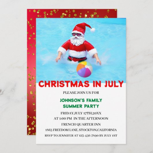 Kerstmis in juli zomerpool kaart (Voorkant / Achterkant)