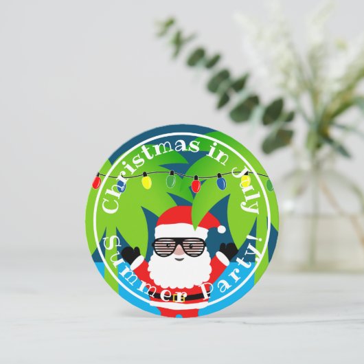 Kerstmis in juli zomeruitnodiging (ronde) kaart (Staand voorkant)