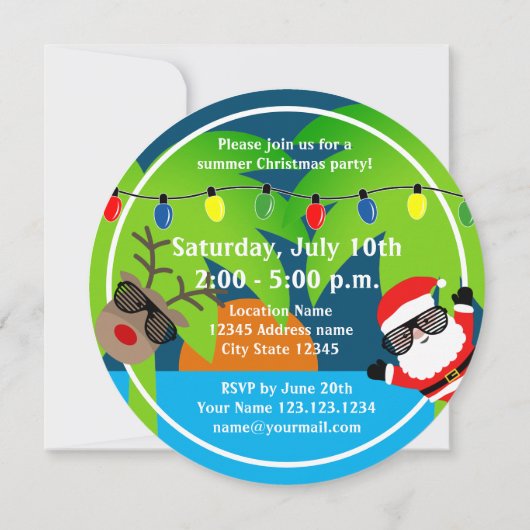Kerstmis in juli zomeruitnodiging (ronde) kaart (Achterkant)