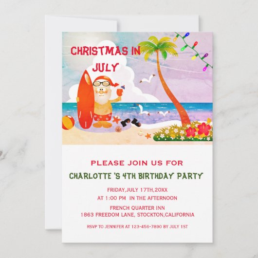 Kerstmis in juli zomervakantie kaart (Voorkant)