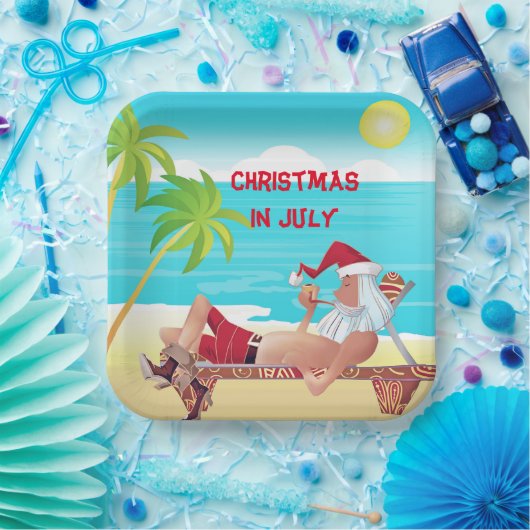 Kerstmis in juli zomervakantie papieren bordje (Feest)