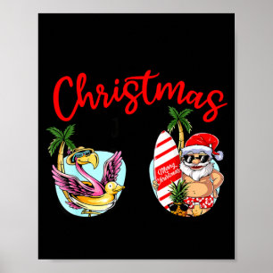 Kerstmis in juli zonnebril kerstman flamingo zomer poster