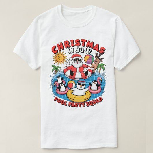 Kerstmis in juli zwembadfeest squad grappige kerst t-shirt (Design voorkant)