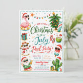 Kerstmis in juli zwembadfeest uitnodiging (Staand voorkant)