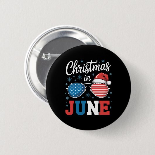 Kerstmis in juni alleenstaande kerstman hoed Ameri Ronde Button 5,7 Cm (Voorkant /achterkant)