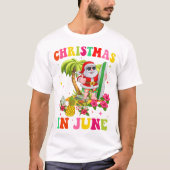 Kerstmis in juni Grappig Santa Flamingo Zomer Vaca T-shirt (Voorkant)