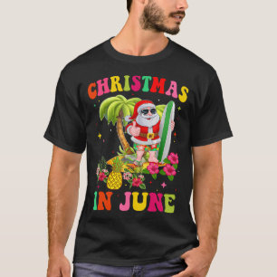 Kerstmis in juni Grappig Santa Flamingo Zomer Vaca T-shirt