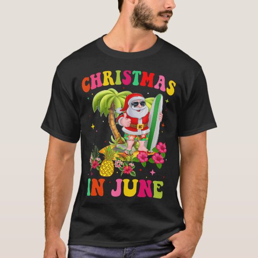 Kerstmis in juni Grappig Santa Flamingo Zomer Vaca T-shirt (Voorkant)