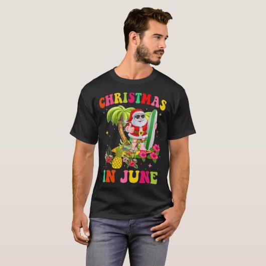 Kerstmis in juni Grappig Santa Flamingo Zomer Vaca T-shirt (Voorkant volledig)