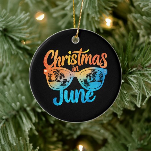 Kerstmis in juni Zonnebril Grappige Zomervakantie Keramisch Ornament (Boom)