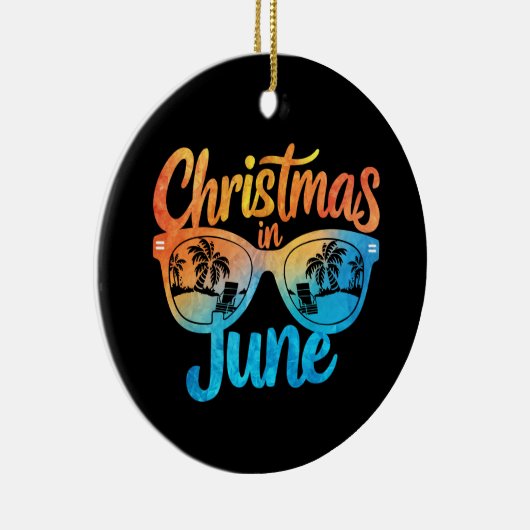 Kerstmis in juni Zonnebril Grappige Zomervakantie Keramisch Ornament (Rechts)
